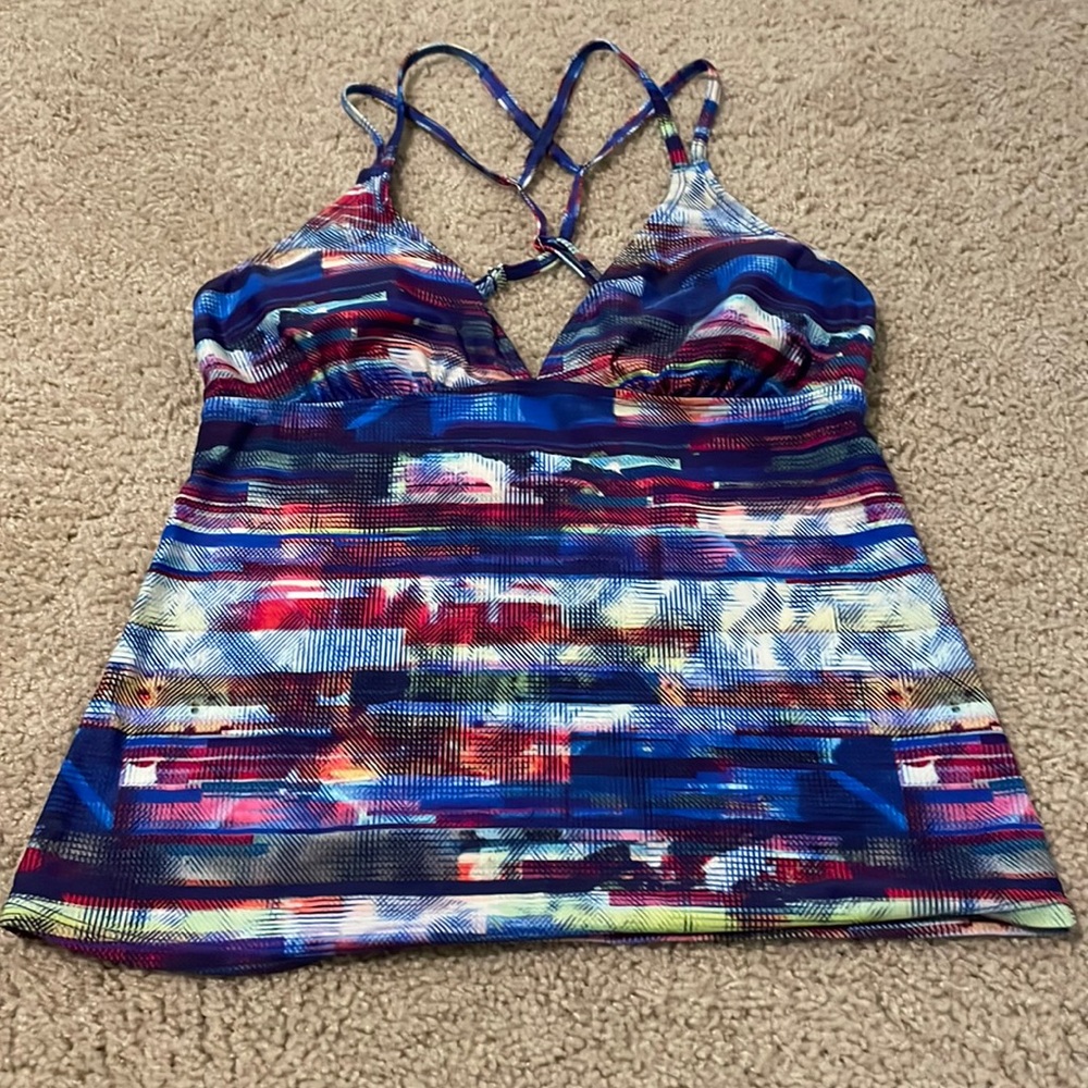 Athleta Blue Pattern Tankini Top